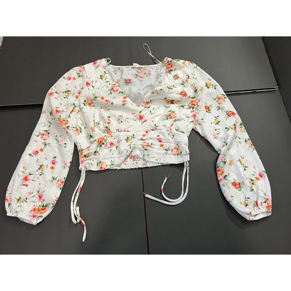 Ladies Floral kCropped Top White sz L